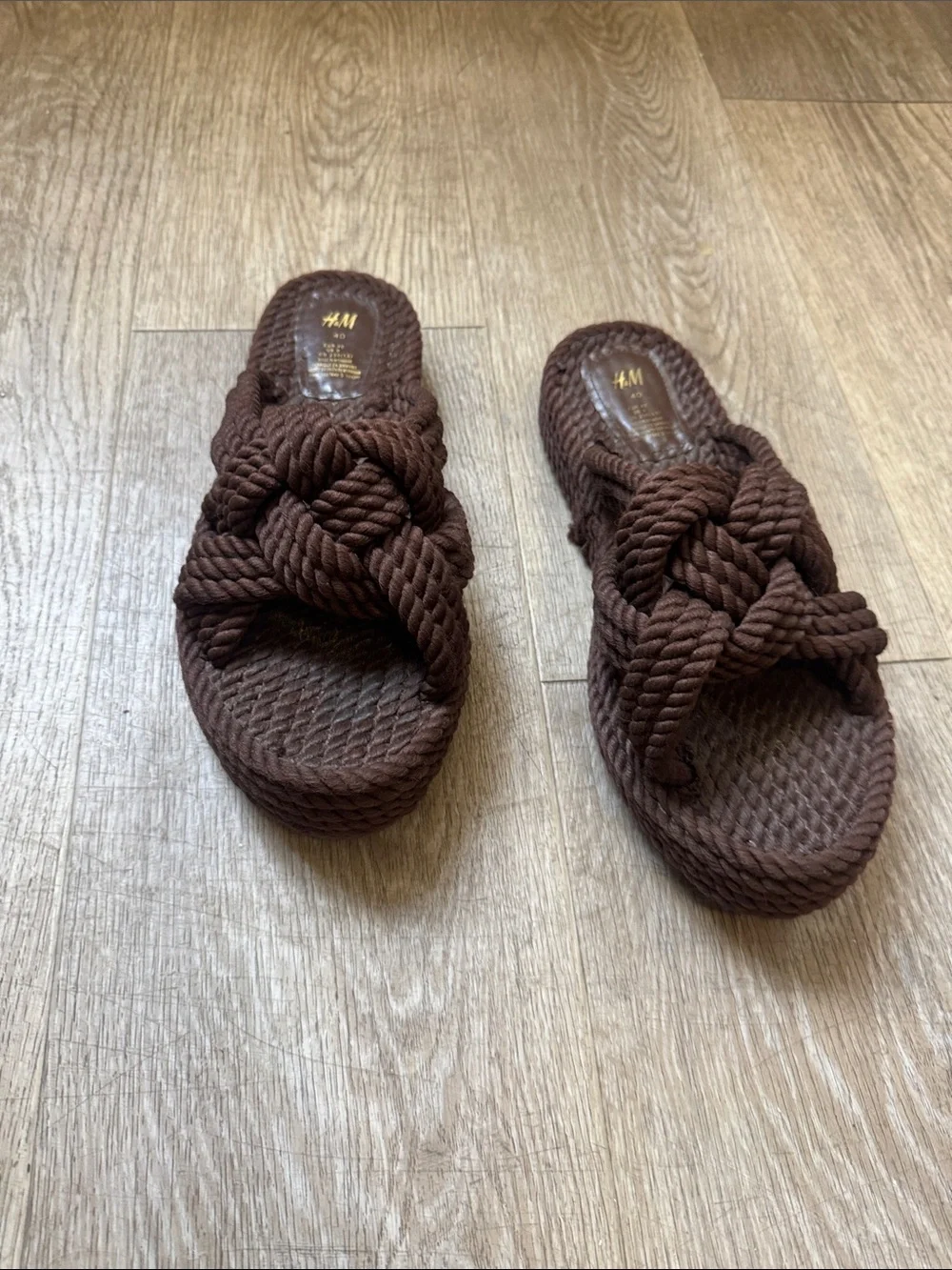 H&M Dark Brown Braided Rope Slide Sandals